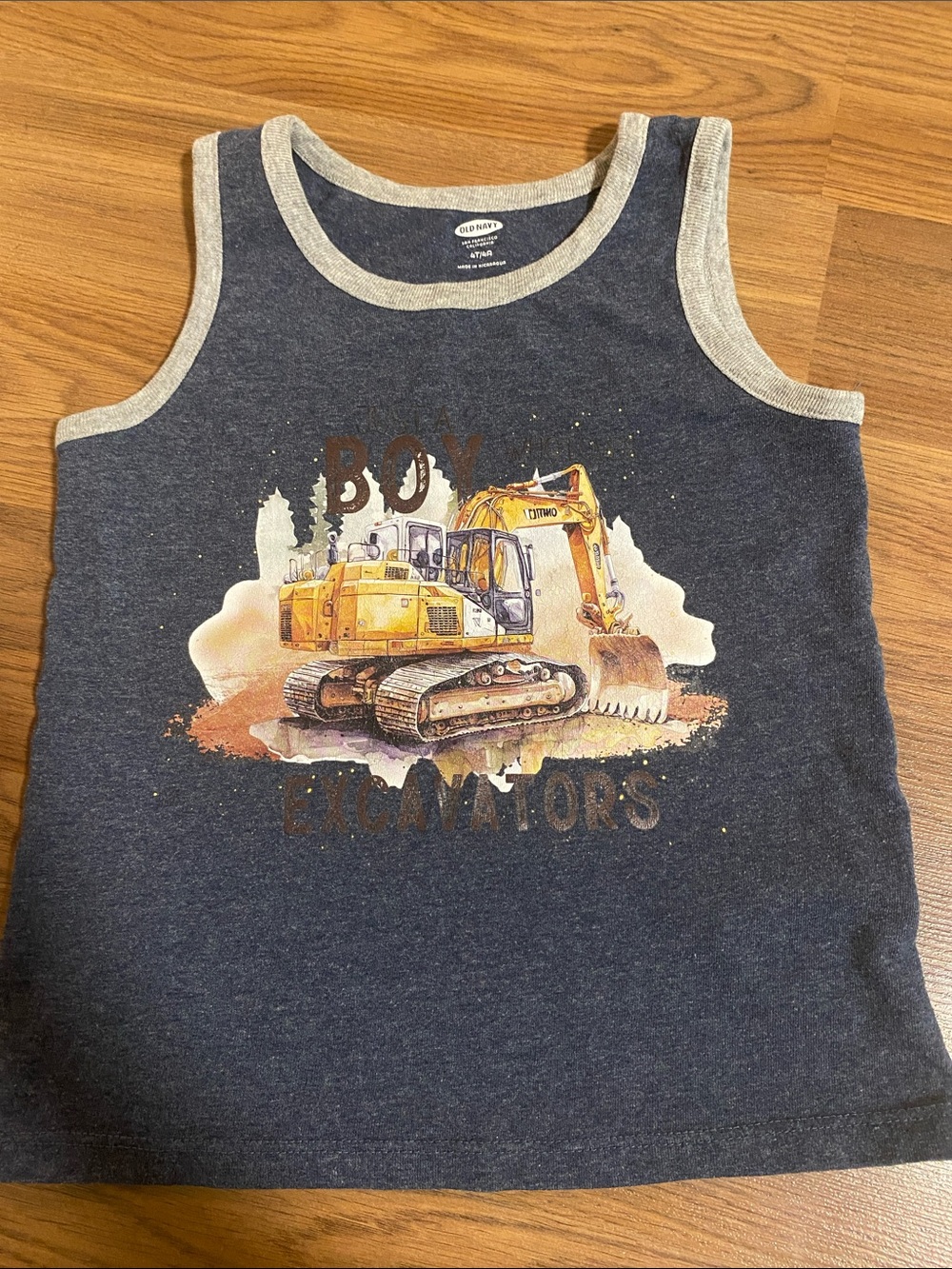 ✨8/$10. Old Navy. Navy Tank Top with Yellow Excavator Graphic. 4T